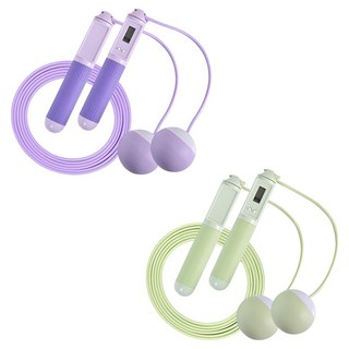 LEADER X 高階智能計數快速燃脂有氧減肥兩用跳繩 2組 紫色 + 綠色 有線無線兼用, 手柄19 x 3cm + 無線球直徑6.5cm + 有線繩280 x 0.2cm