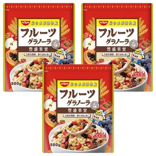 NISSIN 日清 豐盛果實綜合水果穀物脆 500g - 含膳食纖維、維生素B1及C，促進腸胃蠕動, 3包