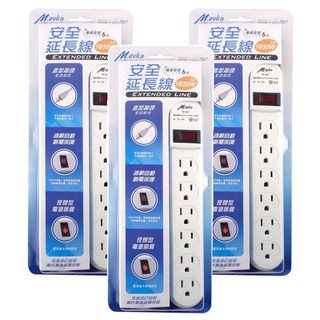 Mayka 明家 電腦用4插1開關15A 延長線 SP-408-6, 1.8m, 白色, 3組