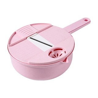 多功能刨絲器 Set 12件, 切絲/切片/切花/磨蓉, 食品級PP材質, 花片(10.5cm) + 細絲(4.2cm) + 護手器(10.5cm) + 刨刀(12 x 5.7cm) + 瀝水籃(19 x 7.5cm), 粉色, 1個