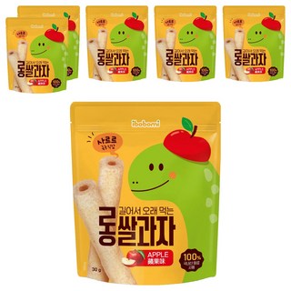 ibobomi 長米棒 6個月以上寶寶適用 韓國原料 非油炸零食 無鹽無糖無化學成分, 蘋果, 30g, 6包