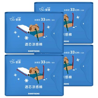 icon 愛康 透芯涼感棉 DINOTAENG特別款, 夜用加長型(33cm), 6片, 4包