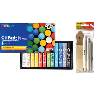 문교 전문가용 오일파스텔 12색 MOP-12 + 찰필 4종 + 사포 12p 세트, 혼합색상, 1세트