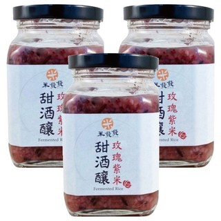 米發發 手作玫瑰紫米甜酒釀, 溫潤滋補, 可直接食用, 300g, 3罐