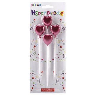 六分埔禮品 愛心長桿蠟燭 4入 約高14cm, 紅色, 1組