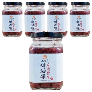 米發發 手作玫瑰紫米甜酒釀, 溫潤滋補, 可直接食用, 300g, 5罐