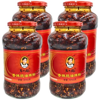 老干媽 香辣脆油辣椒 洋蔥香 花椒麻 辣椒辣 焦香甘美, 670g, 4罐