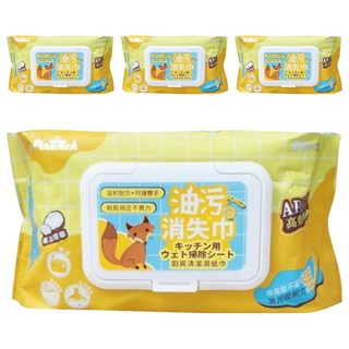 Finetech 釩泰 珍珠紋廚房柔濕巾 80抽, 添加椰油精華, 檸檬香氛, APG去汙因子, 適用於瓦斯爐/鍋具/抽油煙機, 1入, 4包