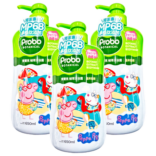 Probo 博寶兒 植萃沐浴露 佩佩豬, 溫和低敏 清潔PM2.5 不流淚配方, 650ml, 3瓶