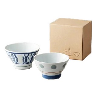 石丸波佐見燒 夫妻碗, 箭紋 + 水玉點點, 碗, 2個