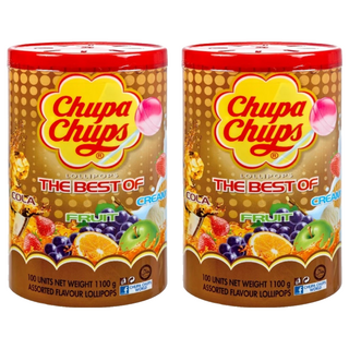 Chupa Chups 加倍佳 棒棒糖Set 100支入 水果可樂奶油口味綜合, 1.1kg, 2桶