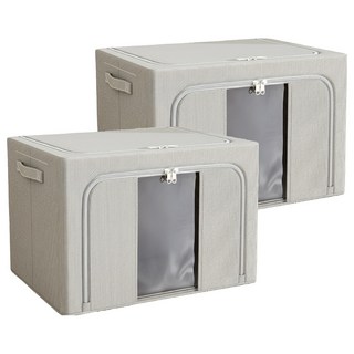 小麥購物 大容量牛津布透明大視窗衣物收納箱 單窗 66L, 2個, 灰色