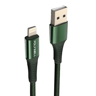 POLYWELL USB-A To Lightning 編織充電線 適用iPhone PW15-W45-A279, 1m, 綠色, 1條