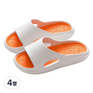 潮酷厚底拖鞋 休閒軟膠材質 防滑大底設計, 44-45, 白橙色, 4雙