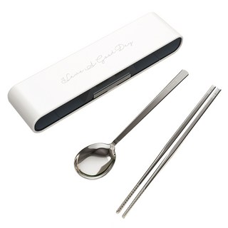 SP SAUCE 攜帶型304不銹鋼筷勺餐具盒精裝組, 1套, 米白色, 筷子 + 湯勺 + 餐具盒