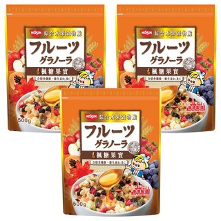 NISSIN 日清 綜合水果穀物脆 楓糖果實 500g 含膳食纖維 維生素B1及C, 3包