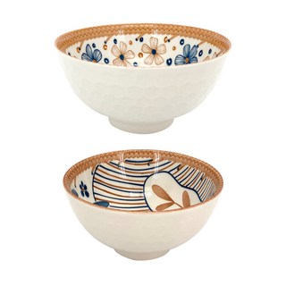 松村窯 日式簡約碗 300ml 瓷土碗, 米色 + 藍色 + 白色, 瓷碗, 1組