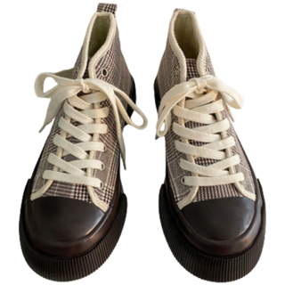 高筒格紋帆布鞋
