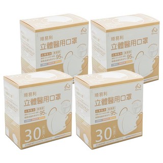 SUMEASY 順易利 成人立體醫用口罩細耳 M, 古藍色, 30片, 4盒