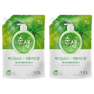 Soonsaem 檸檬酸蔬果碗盤洗潔精補充包, 1.2L, 2包