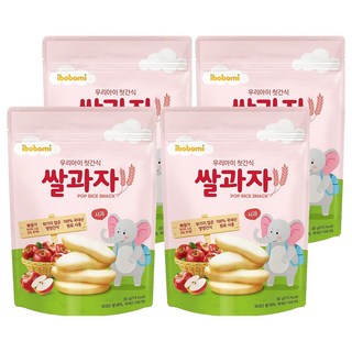 ibobomi 嬰兒米餅 高溫蒸熟 100% 韓國國產原料, 蘋果味, 30g, 4包