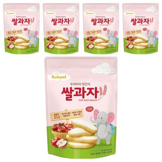 ibobomi 嬰兒米餅 韓國產 高溫蒸熟 100% 韓國國產原料, 蘋果味, 30g, 5包