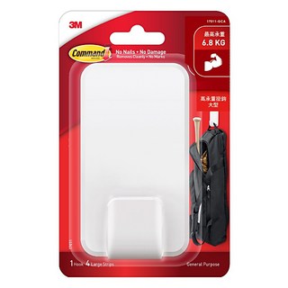 3M Command 無痕 高承重大型掛鉤, 白色, 1個