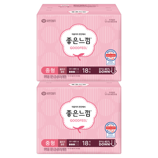 좋은느낌 뉴울트라 슬림 날개형 생리대, 중형, 18개입, 2개