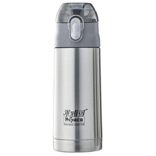 米雅可 Miyaco 經典316不銹鋼彈跳真空保溫瓶 350ml 耐酸鹼及高溫 一鍵開蓋 安全扣環鎖設計, 不銹鋼色, 1個