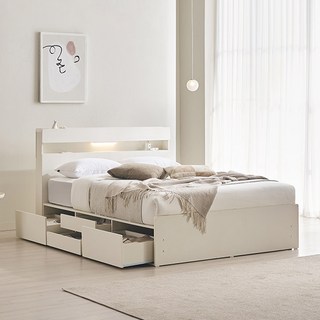 삼익가구 NEW 루시드 LED 4단 서랍 수납 침대 프레임 단품 방문설치, 화이트