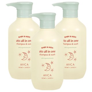 AVCA 嬰幼兒用Ato多合一洗髮沐浴精 無香味, 500ml, 3個