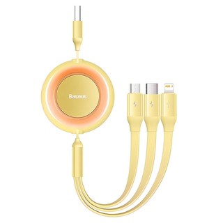 Baseus 倍思 明鏡系列2 隨意拉伸1拖3快充 USB-M + L + C傳輸線 3.5A, 黃色, 1m, 1條