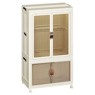 FAmILyLIFE 生活 隨意配 雙層折疊收納衣櫃 雙開門款, 米白色