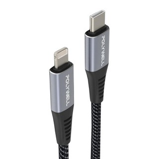 POLYWELL 寶利威爾 Type-C-Lightning 蘋果快充線, 1m, 黑色, 1條