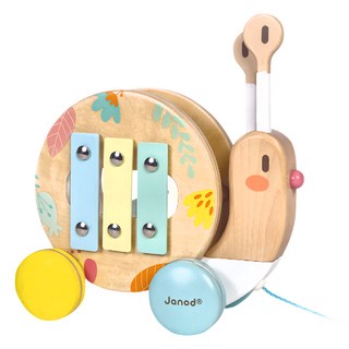 Janod 寶寶異想世界 敲擊拉車 530g, 蝸牛 木紋色, 1個