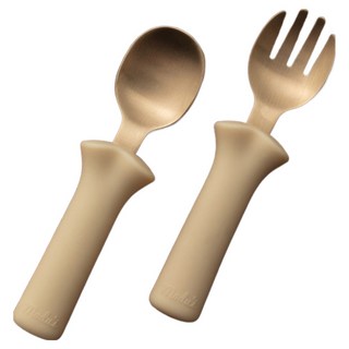 MODU'I BLUEMAMA 鉑金矽膠幼兒學習餐具組 耐熱-40~210°C 韓國製造, 奶油黃, 叉子 + 湯匙 + 收納盒 105 x 29mm 94g, 1個