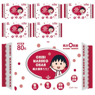 舒寶 櫻桃小丸子 純水潔淨柔濕紙巾, 80張, 加厚型, 無酒精, 零刺激, 柔軟親膚, 清潔舒爽, 6包