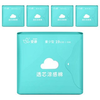 ICON 愛康 涼感衛生棉 精油成分 七層結構 0.2毫米, 量少型(19cm), 9片, 5包