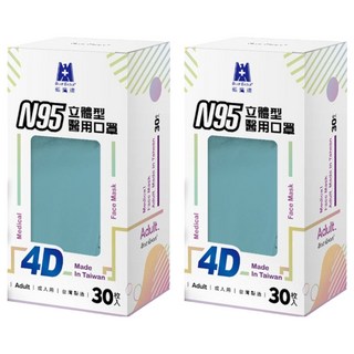BLUE EAGLE 藍鷹牌 N95 4D立體型醫療成人口罩, 30片, 2盒, 蒼海藍