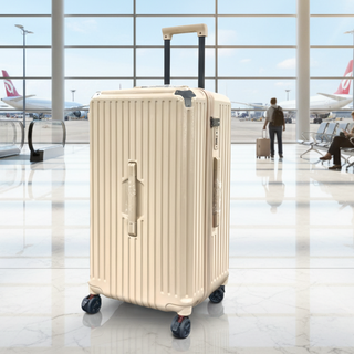 行李箱 登機箱 旅行箱 大容量 萬向輪拉桿箱 密碼鎖 嚴選奶茶, 26吋(38.5 x 33 x 73.5cm), 奶茶色