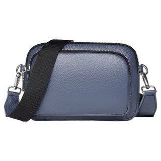 真皮頭層牛皮女士肩背包 LB978 寬肩帶, 藍色