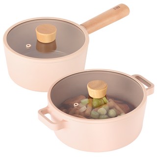 nEOFLam FIKA 電磁爐適用迷你Peach鍋具組 2個, 單柄鍋 18cm + 雙耳鍋 22cm, 1套, 迷你蜜桃