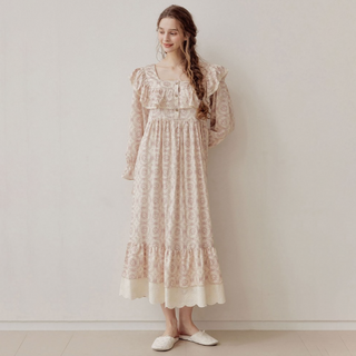 루나루즈 여성용 쏠레유 모달코튼 스퀘어넥 긴소매 원피스 잠옷