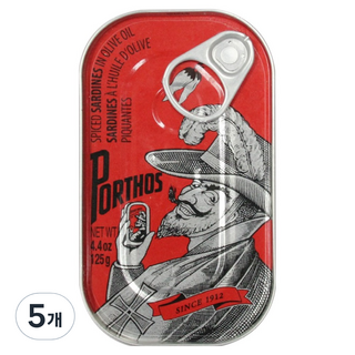 PORTHOS 葡國老人牌 辣味橄欖油沙丁魚罐頭, 5個, 125g