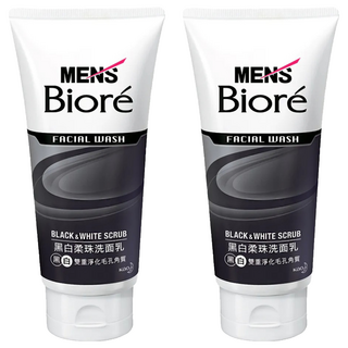 MEN's Biore男性專用黑白柔珠洗面乳 深層清潔毛孔角質 古龍水時尚香, 100g, 2條