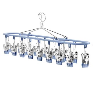 Couselect 不鏽鋼長方形晾衣架20夾 防滑衣架/吊襪架/曬襪架/襪子內衣褲晾衣架/曬衣夾不鏽鋼衣架, 1個, 藍色