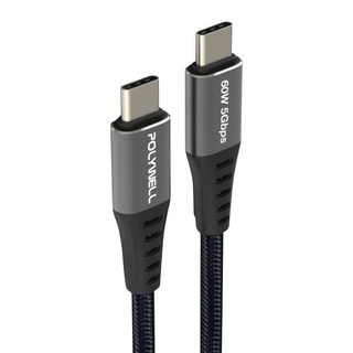 POLYWELL 寶利威爾 USB3.1 Type-C 公對公 高速傳輸充電編織線 PW15-W45-M732, 2m, 黑色, 1條