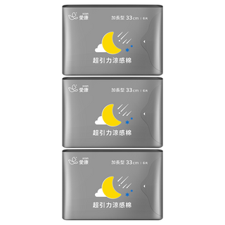 icon 愛康 超引力涼感棉 夜用 超強吸收, 加長型(33cm), 6片, 3包