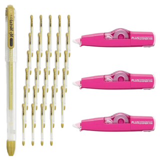 동아 마이메탈 볼펜 0.7 12p + 플러스 수정테이프 랜덤발송 WH-635 세트, 금색, 3세트