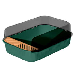 FOCAT 半封閉貓砂盆 Set 加高圍欄設計 寬大濾砂踏板 附貓砂鏟, 復古綠, 1組